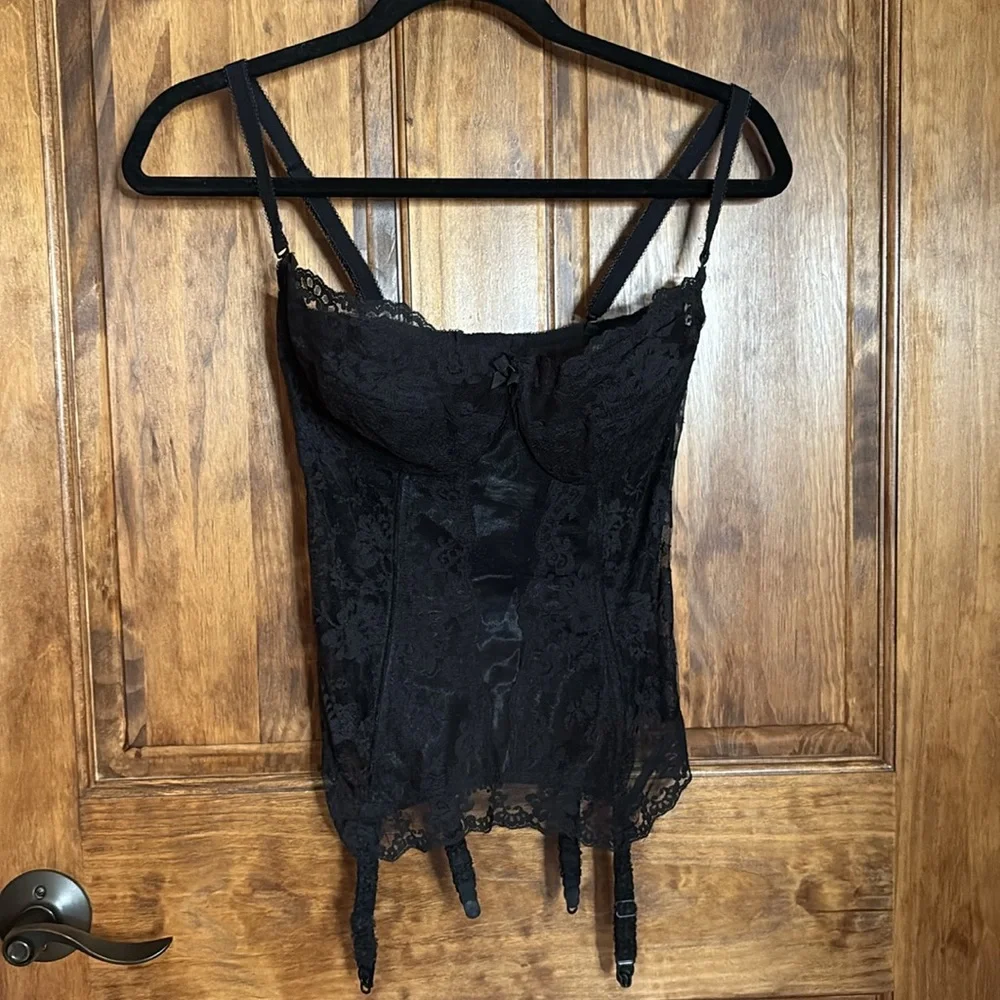 Vintage Gossard Black Lace Bustier Corset Top with garters 34D US … 34DD UK